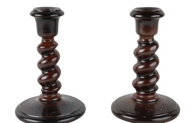 Pair of Brown Glazed Stoneware Candlesticks