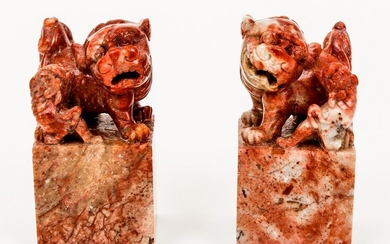 Pair of Chinese carved soapstone Fu Dog