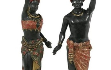Pair of Enameled Bronze Blackamoor Jardinieres