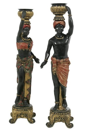 Pair of Enameled Bronze Blackamoor Jardinieres