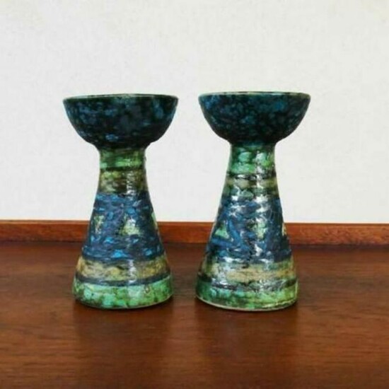 Pair of Italian Mid Century Modern Ceramic Candlesticks