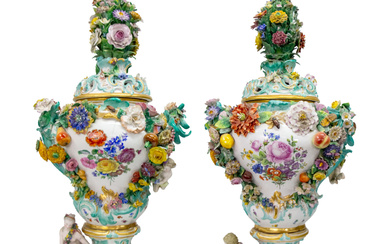 Pair of Monumental Meissen Porcelain Pot Pourri Vases.