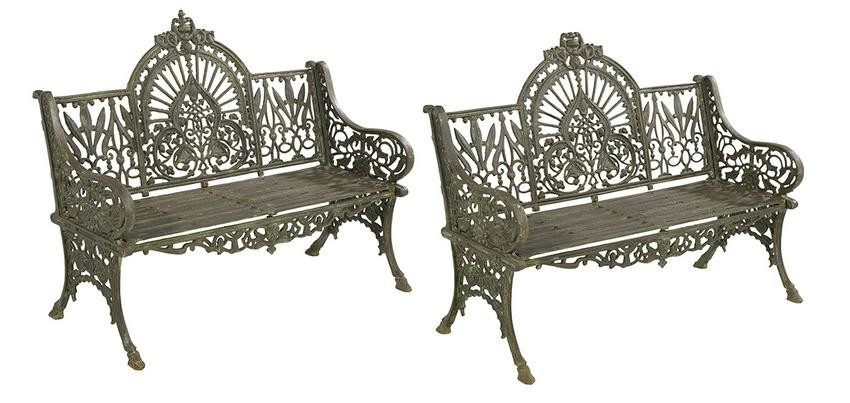 Pair of "Peacock"-Pattern Cast Iron Benches