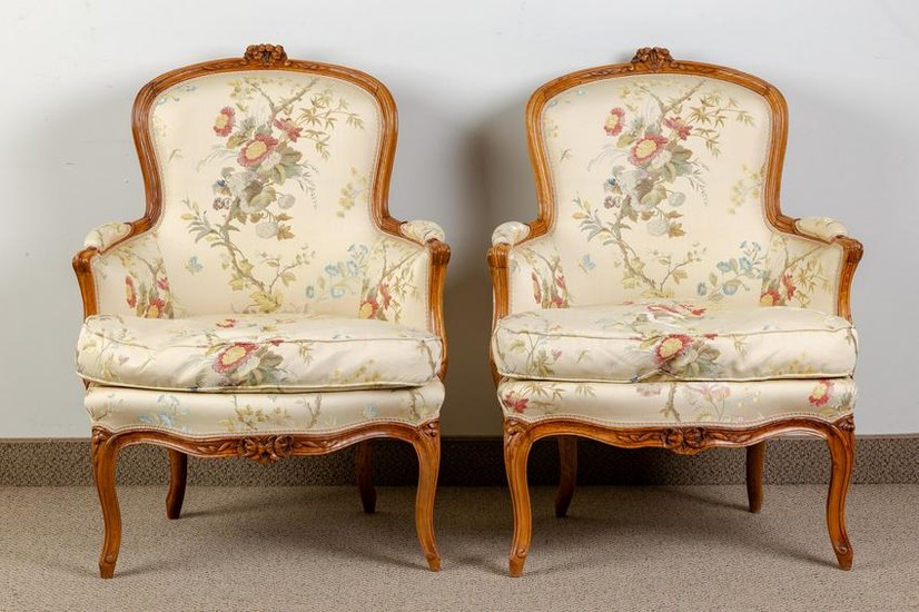 Pair of Period French Carved Walnut Armchairs