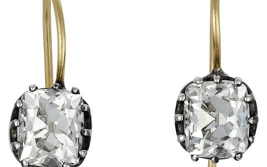 Pair of Silver, Gold and Diamond Earrings