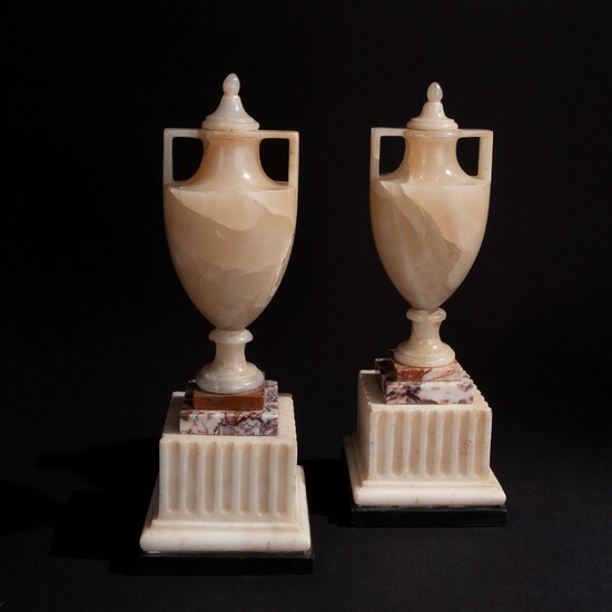 Pair of alabaster vases with lid, Italy 19th century