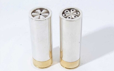 Pair of good quality Contemporary silver salt and pepper casters modelled as shot gun cartridges