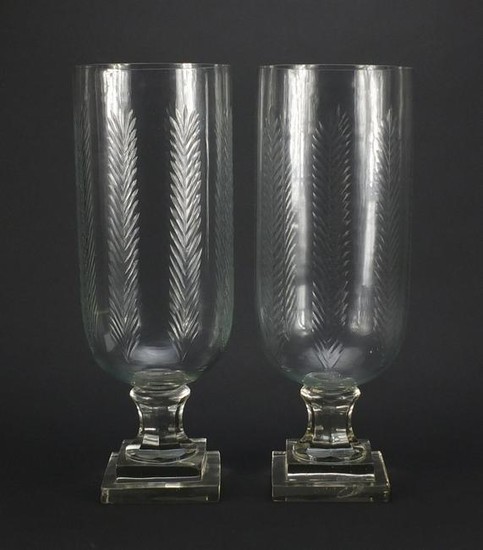 Pair of large Georgian style cut glass vases, each 40cm