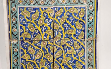 Panel of Four Late Safavid or Zand Cuerda Seca Tiles, Probably Isfahan