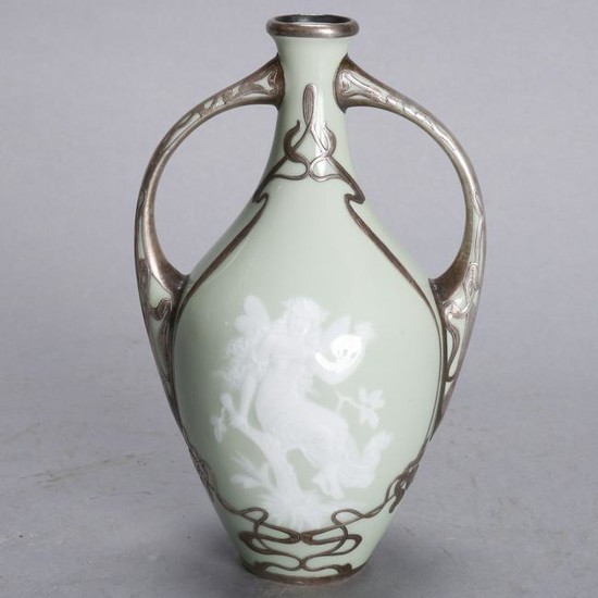 French Pate Sur Pate Double Handled Vase
