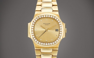 Patek Philippe Nautilus, Reference 3800 | A yellow gold and diamond-set bracelet watch with date, Circa 1983 | 百達翡麗 | Nautilus 型號3800 | 黃金鑲鑽石鏈帶腕錶，備日期顯示，約1983年製