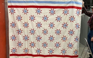 Patriotic Pinwheel Stars Antique Quilt