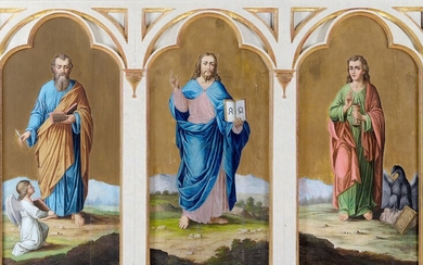 Peinture nazaréenne de très haute qualité " Jésus et les évangélistes " Artiste autrichien allemand...