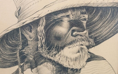 Pencil Portrait Drawing of Man in Sombrero, LBH