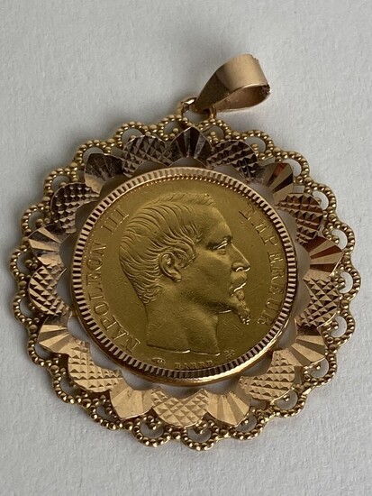 Pendentif circulaire en or jaune 18K orné d'une pièce de 20 francs en or, Napoléon...