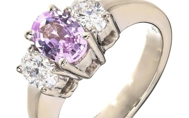 Peter Suchy Pink Purple Sapphire Diamond Gold Three-Stone Engagement Ring