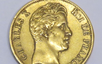Pièce en or de 40 Francs "Charles X-Roi des français" datée de 1829, Atelier A...