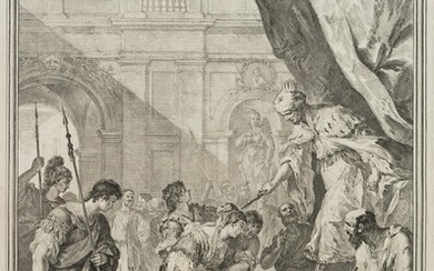Pietro Monaco (c.1710-c.1772), Queen Esther before the Persian King Ahasveros, Xerxes I., 1785, Etching