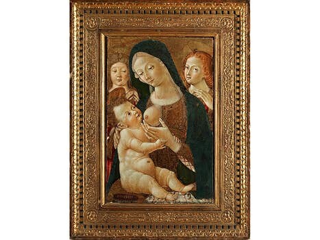 Pietro di Domenico, 1457 Siena – um 1501/ 1533, MADONNA MIT KIND UND ZWEI ENGELN