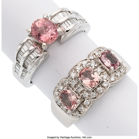 Pink Tourmaline, Diamond, White Gold Rings The lot includes...