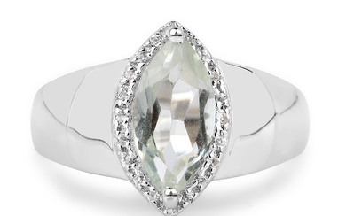 Plated Rhodium 1.55ct Green Amethyst and White Topaz Ring