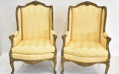 (Pr) ANTIQUE FRENCH LXV WING CHAIRS