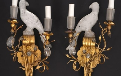 Pr Bagues Style Two Arm Crystal Bird Sconces