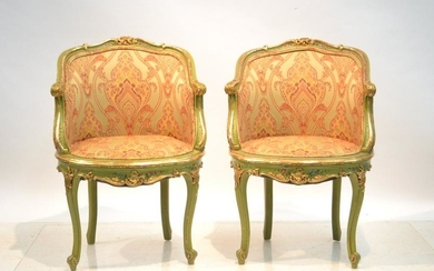 (Pr) FRENCH LXV STYLE PAINT DECORATED CHAIRS