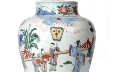 A Chinese Wucai Porcelain Baluster Jar, mid 17th century, painted...