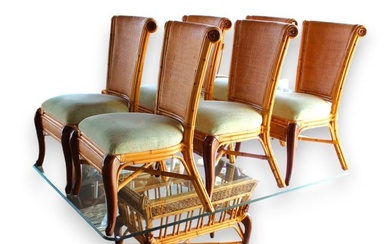 Quality 7pc wicker/rattan glass top table and chairs