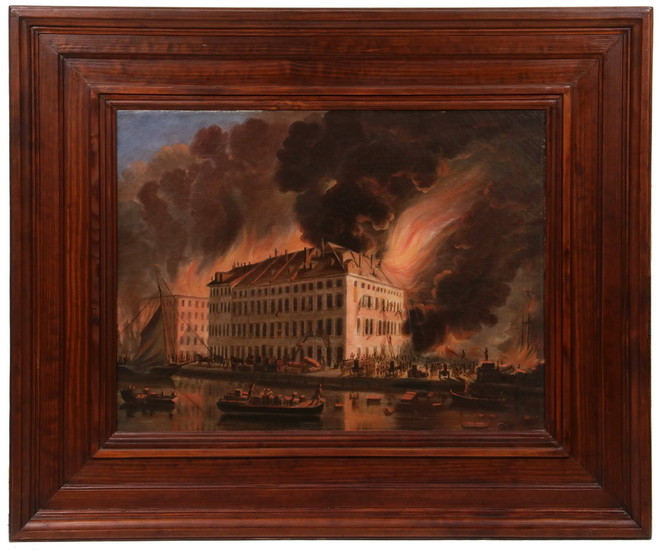 RARE PAINTING OF THE GREAT FIRE OF 1835, NEW YORK CITY