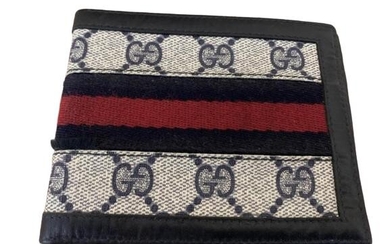 RARE VTG GUCCI NAVY LEATHER AND CANVAS WALLET