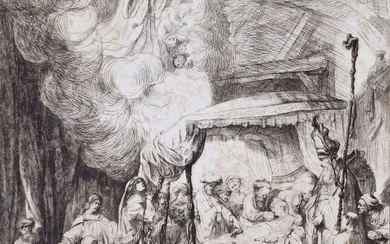 REMBRANDT VAN RIJN (1606-1669) (d'après) La Mort de la Vierge (1639) Eau-forte Tirage du XIXe...
