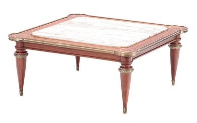 RIBBON MAHOGANY BRONZE MOUNTED MARBLE TOP COFFEE TABLE ATTRB TO...