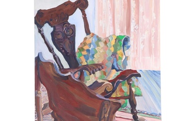 Rebecca Davies Acrylic Painting of Interior Scene with Rocking Chair