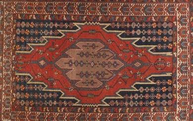 Rectangular Persian Mazlagan rug having an all over