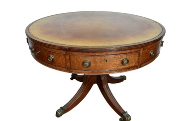 Regency style mahogany and leather drum table