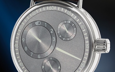 Ressence, Ref. Type 1004 An early, rare, and interesting limited edition stainless steel “prototype” wristwatch with titanium rotating dial plate, subsidiary seconds, day/night indicator, guarantee booklet, and presentation box