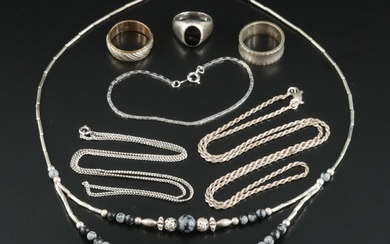 Rings, Necklaces and Bracelet with Sterling, Black Onyx and Snowflake Obsidian