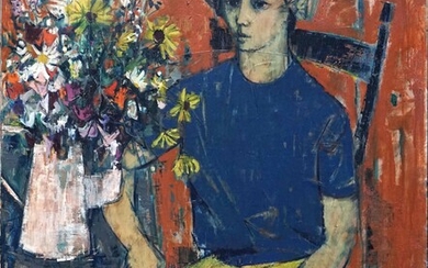Robert VERNET-BONFORT (1934) Bouquet et modèle, vers 1960. Huile sur toile signée en bas à...