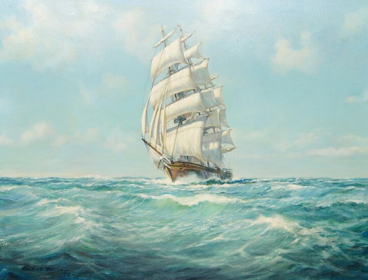 Roland Davies, British 1904-1993- Clipper ship; oil on canvas, signed and dated '72 lower left, 71 x 91.5 cm (ARR)