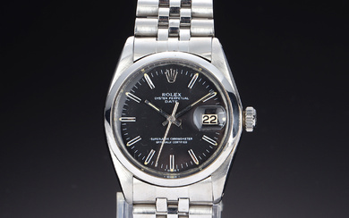 Rolex 'Date'. Men's watch in steel with black dial, approx. 1976