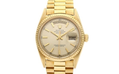 Rolex Reference 1803 Day-Date | A yellow gold automatic wristwatch with day, date, and bracelet, Circa 1971