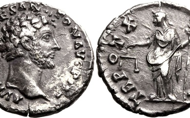 Roman Empire Marcus Aurelius (Caesar) AD 155-156 AR Denarius Near Extremely Fine