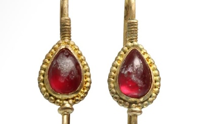 Roman Gold and Garnet Earrings, c. 2nd-3rd Century A.D.