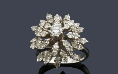 Rosette ring with a central brilliant.