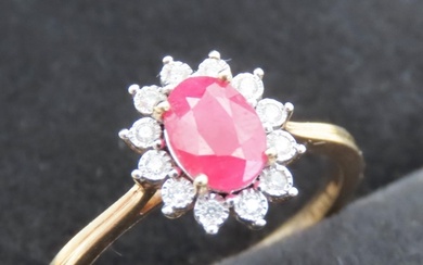 Ruby and Diamond Ladies Cluster Ring Mounted in 18 Carat Yel...