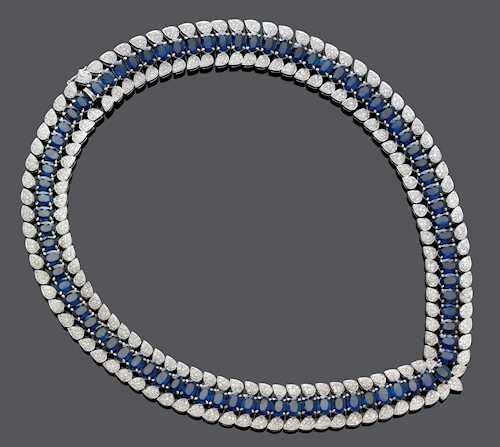 SAPPHIRE AND DIAMOND NECKLACE.