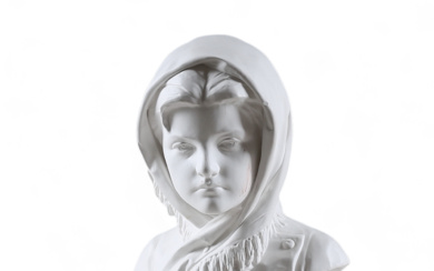 SCULPTURE/BUST, plaster, girl with shawl, 20th century.