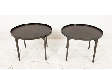SIDE TABLES, a pair, 1970s Italian style, circular tops, 54....
